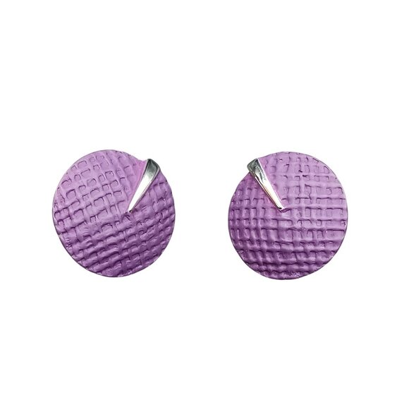 Vintage Sarah Coventry Purple Textured Clip-On Earrings With Silver-Tone Accent - Picture 2 of 4